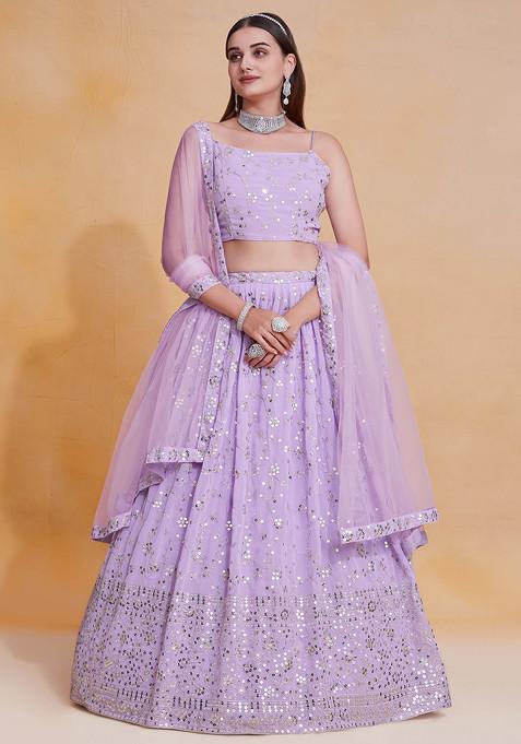Lavender Thread Sequin Embroidered Georgette Lehenga Set