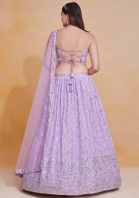 Lavender Thread Sequin Embroidered Georgette Lehenga Set
