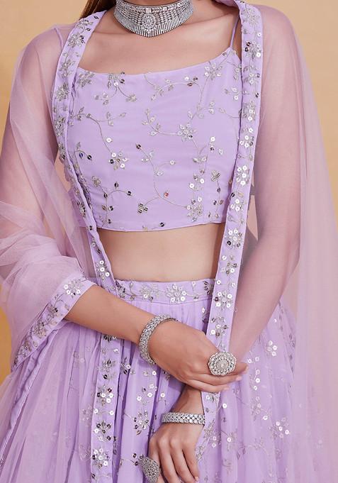 Lavender Thread Sequin Embroidered Georgette Lehenga Set