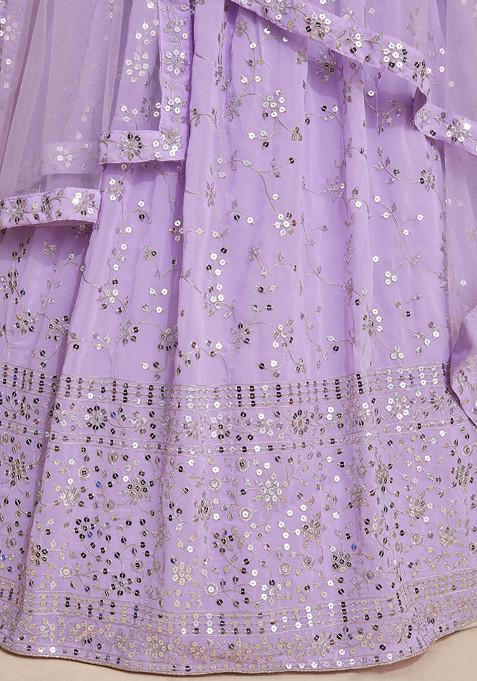 Lavender Thread Sequin Embroidered Georgette Lehenga Set