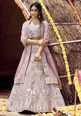 Pink Gota Zari Embroidered Raw Silk Lehenga Set