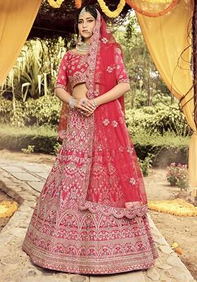 Pink Gota Zari Embroidered Organza Lehenga Set