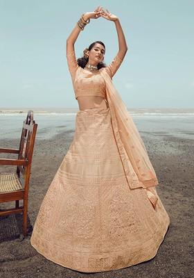 Peach Thread Dori Embroidered Organza Lehenga Set