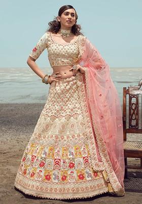 White Thread Dori Embroidered Georgette Lehenga Set
