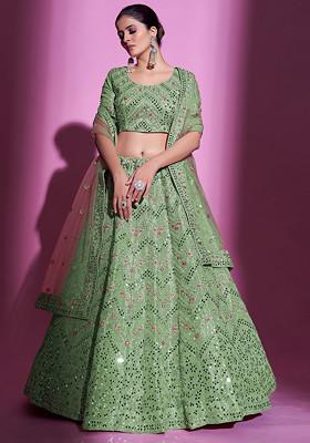 Peach Sequin Work Georgette Lehenga Set