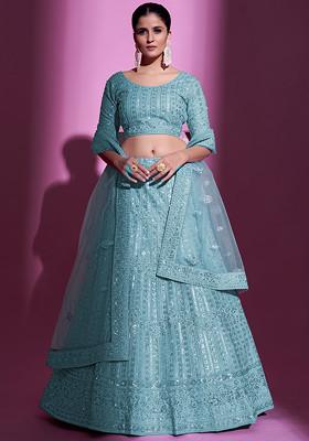 Blue Sequin Work Soft Net Lehenga Set