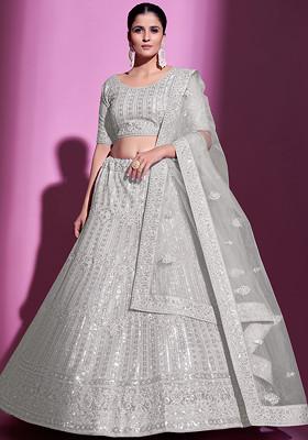 White Sequin Work Gota Silk Lehenga Set