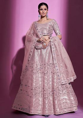 Peach Thread Embroidered Gota Silk Lehenga Set