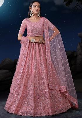Pink Sequin Embroidered Soft Net Lehenga Set