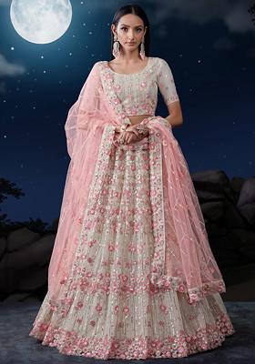 White Sequin Embroidered Soft Net Lehenga Set