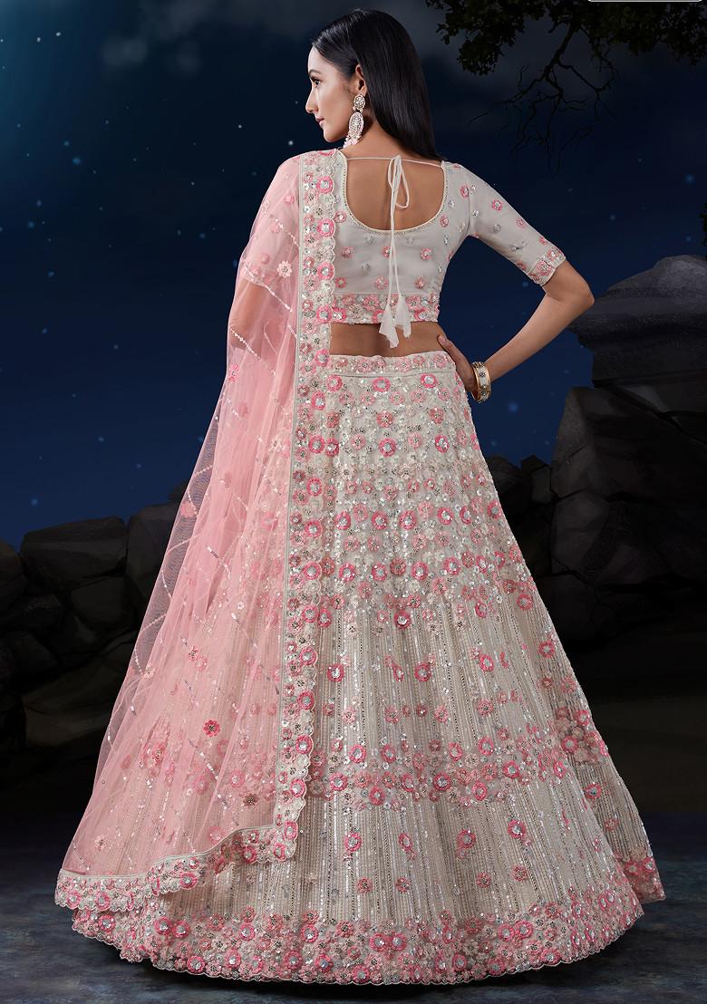 White Sequin Embroidered Soft Net Lehenga Set