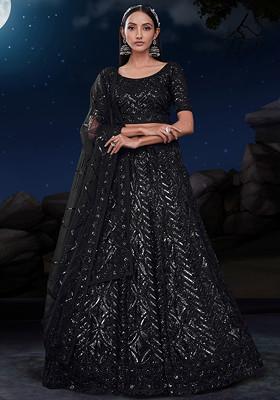 Black Sequin Embroidered Soft Net Lehenga Set