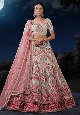 White Sequin Embroidered Soft Net Lehenga Set