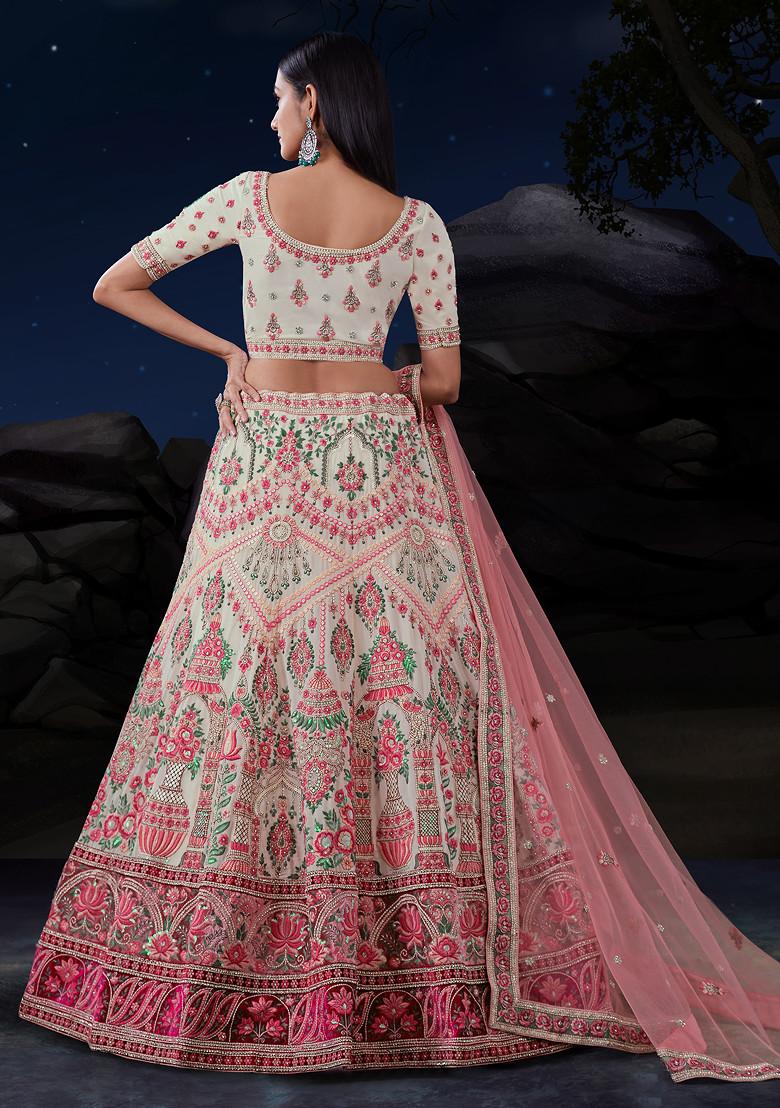 White Sequin Embroidered Soft Net Lehenga Set
