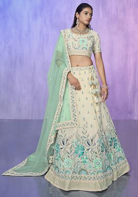 White Thread Embroidered Georgette Lehenga Set