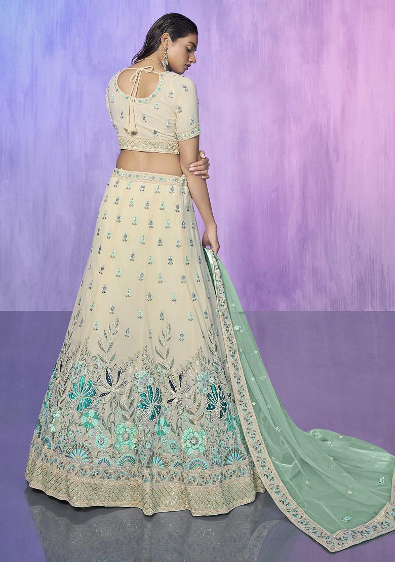 White Thread Embroidered Georgette Lehenga Set