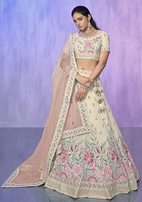 White Thread Embroidered Georgette Lehenga Set