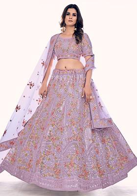 Lilac Thread Embroidered Soft Net Lehenga Set