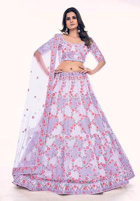 Lavender Thread Embroidered Soft Net Lehenga Set