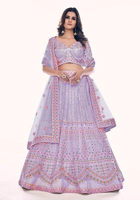 Lavender Thread Embroidered Soft Net Lehenga Set