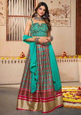 Multicolour Thread Embroidered Silk Lehenga Set