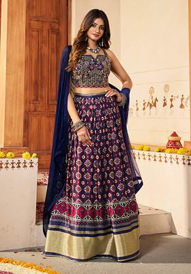 Multicolour Embroidered Silk Lehenga Set