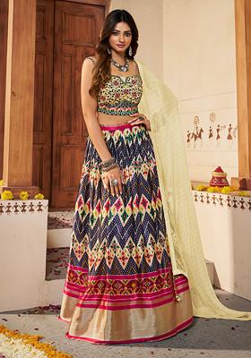 Multicolour Thread Embroidered Silk Lehenga Set