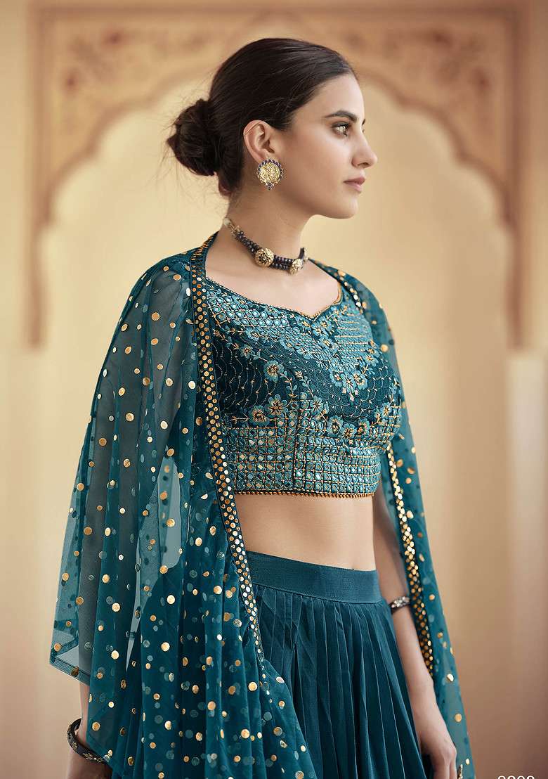 Rama Green Sequin Work Georgette Lehenga Set - Indya
