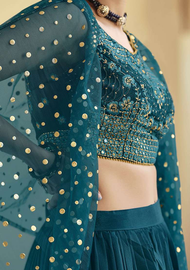 Rama Green Sequin Work Georgette Lehenga Set - Indya