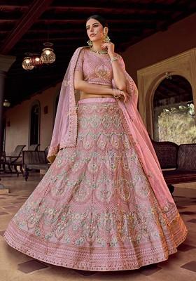 Pink Resham Embroidered Georgette Lehenga Set