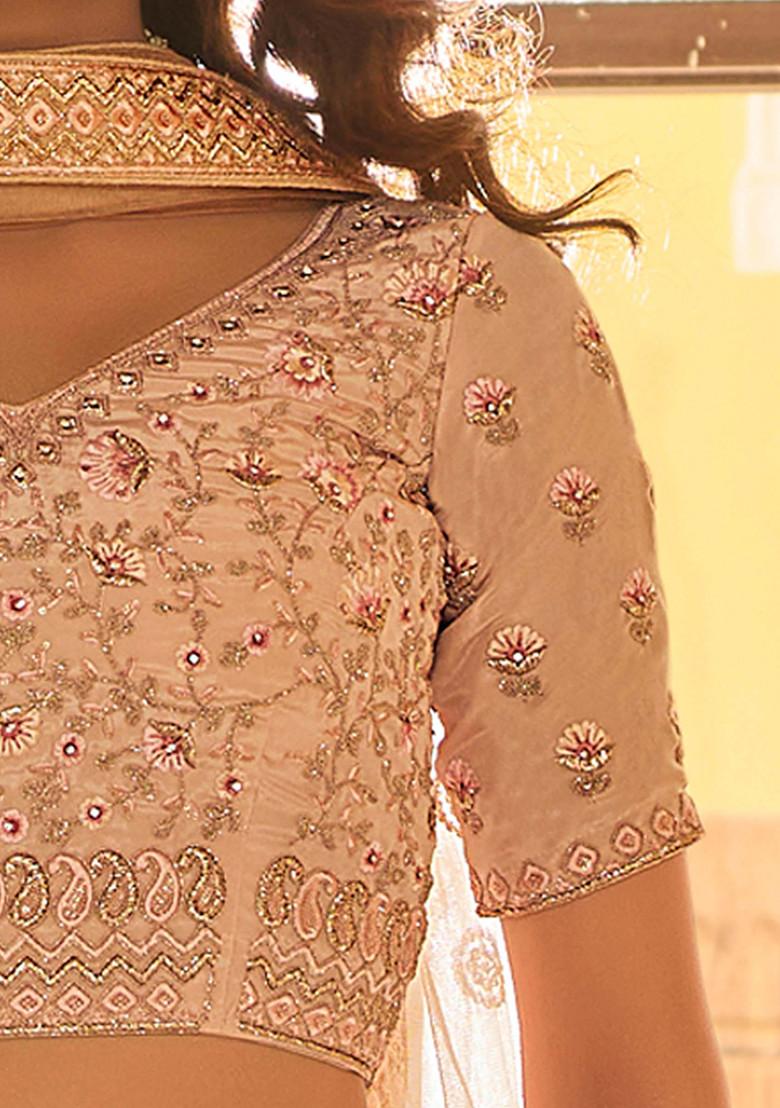 Peach Heavy Embroidered Organza Lehenga Set