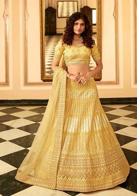 Mustard Heavy Embroidered Organza Lehenga Set