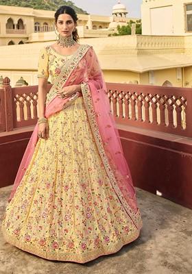 Yellow Heavy Embroidered Art Silk Lehenga Set