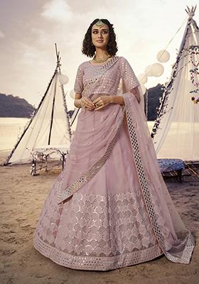 Baby Pink Thread Embroidered Organza Lehenga Set