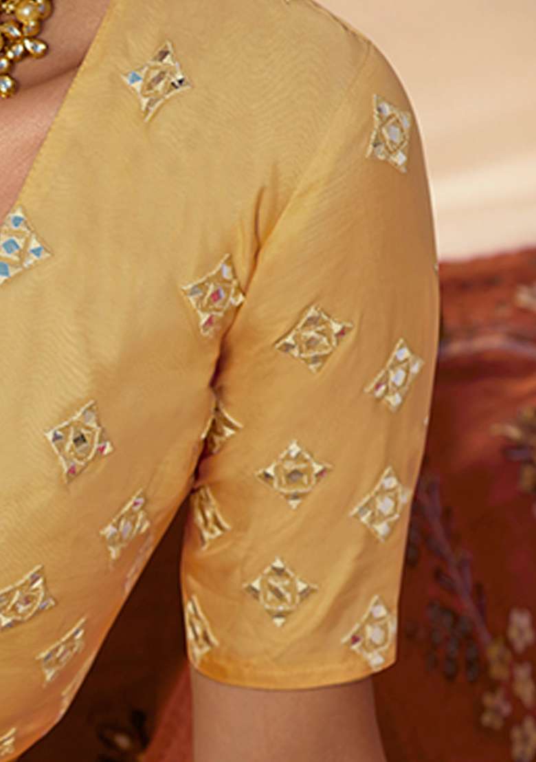Mustard Thread Organza Lehenga Set with Embroidered for Diwali | Wedding & Festive Wear - Indya