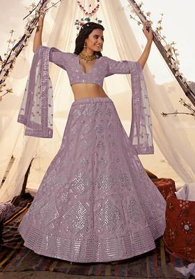 Lilac Thread Embroidered Organza Lehenga Set