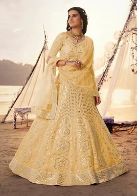 Yellow Thread Embroidered Organza Lehenga Set