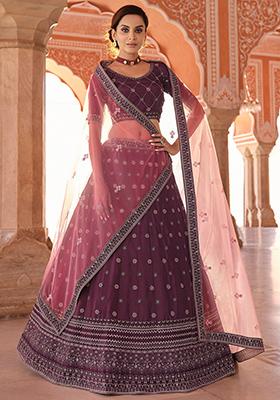 Wine Thread Embroidered Georgette Lehenga Set