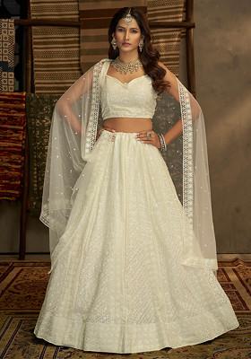 White Thread Embroidered Georgette Lehenga Set