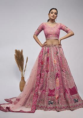 Pink Thread Embroidered Soft Net Lehenga Set