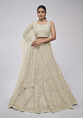 Ivory Sequin Embroidered Soft Net Lehenga Set