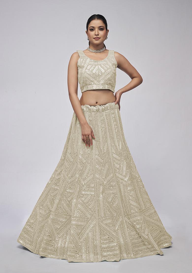Ivory Sequin Embroidered Soft Net Lehenga Set