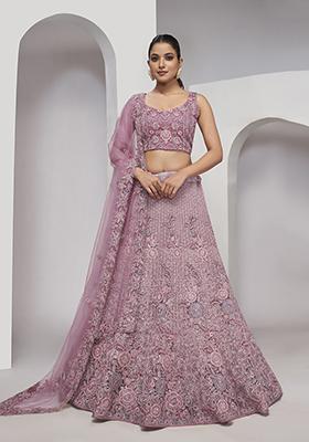 Lavender Zari Embroidered Soft Net Lehenga Set