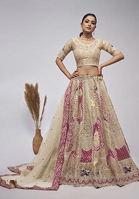 Beige Sequin Embroidered Soft Net Lehenga Set