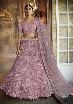 Pink Embroidered Soft Net Lehenga Set