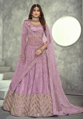 Lavender Thread Embroidered Soft Net Lehenga Set