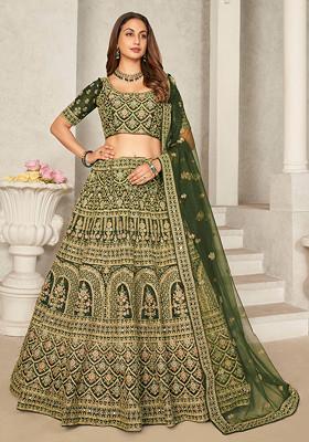 Green Zari Embroidered Georgette Lehenga Set