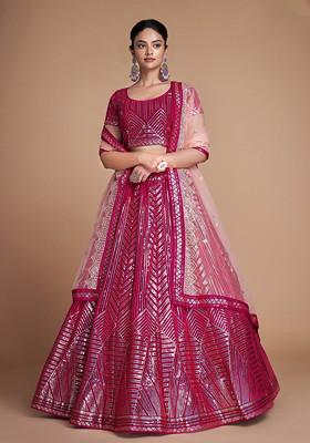 Pink Sequin Embroidered Georgette Lehenga Set