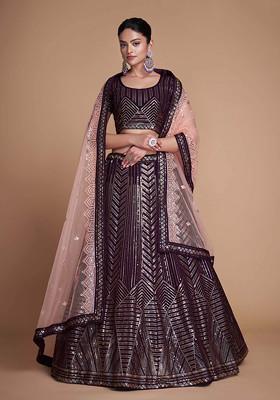 Maroon Sequin Embroidered Georgette Lehenga Set