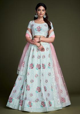 Pink Sequin Work Georgette Lehenga Set